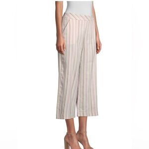 Trina Turk Striped Wide-Leg Cropped Pants in White and Pink in size 6
